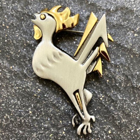 Pewter rooster brooch by Faf of Montreal - Picture 1 of 3